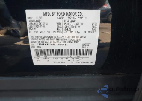 2020 Ford Explorer Xlt z USA, uszkodzony, nr VIN 1FMSK8DH5LGA99553